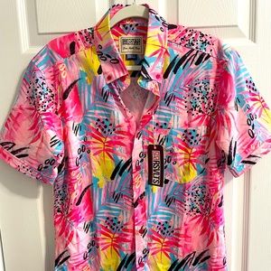 Men’s RSVLT tropical pink shirt with front pocket NWT